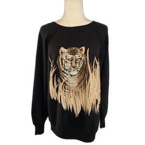 Pannill Womens Vintage Tiger Print Black Brown Long Sleeve Sweatshirt Sweater L
